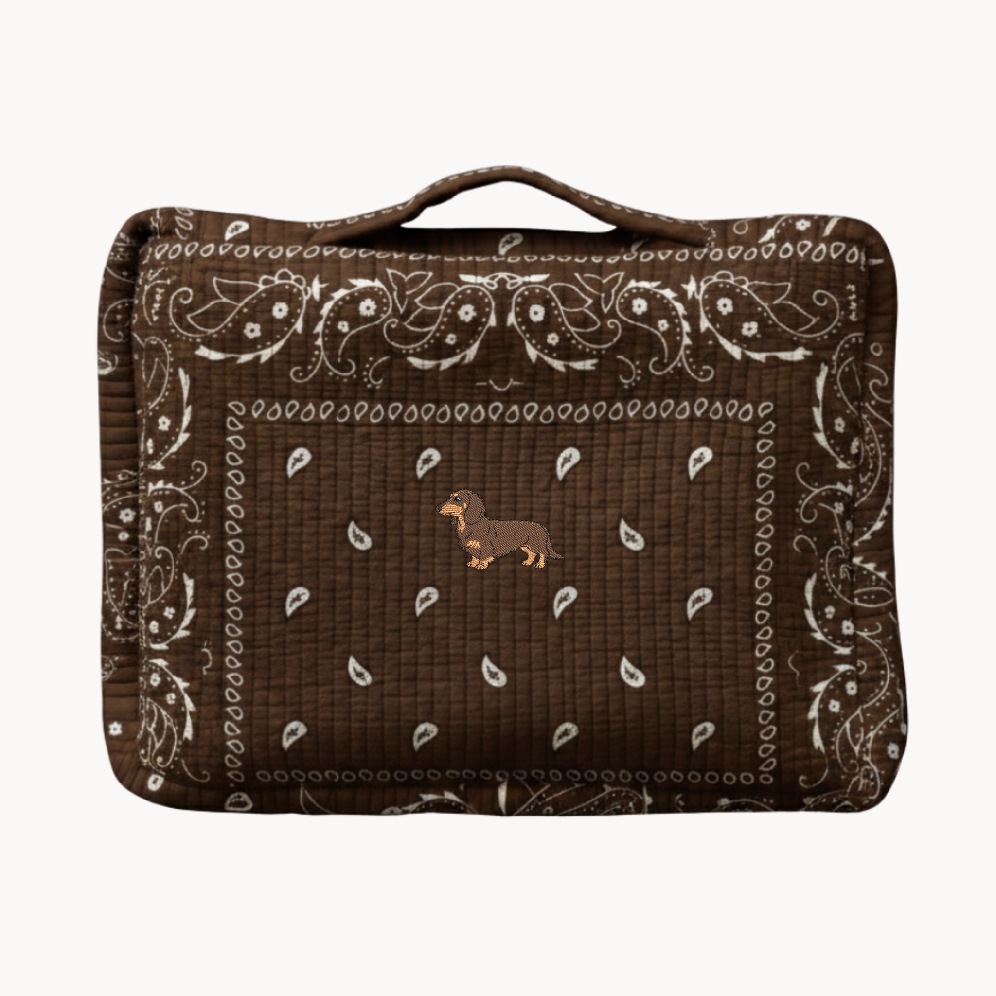 Dog Embroidery Brown Paisley Travel Bag