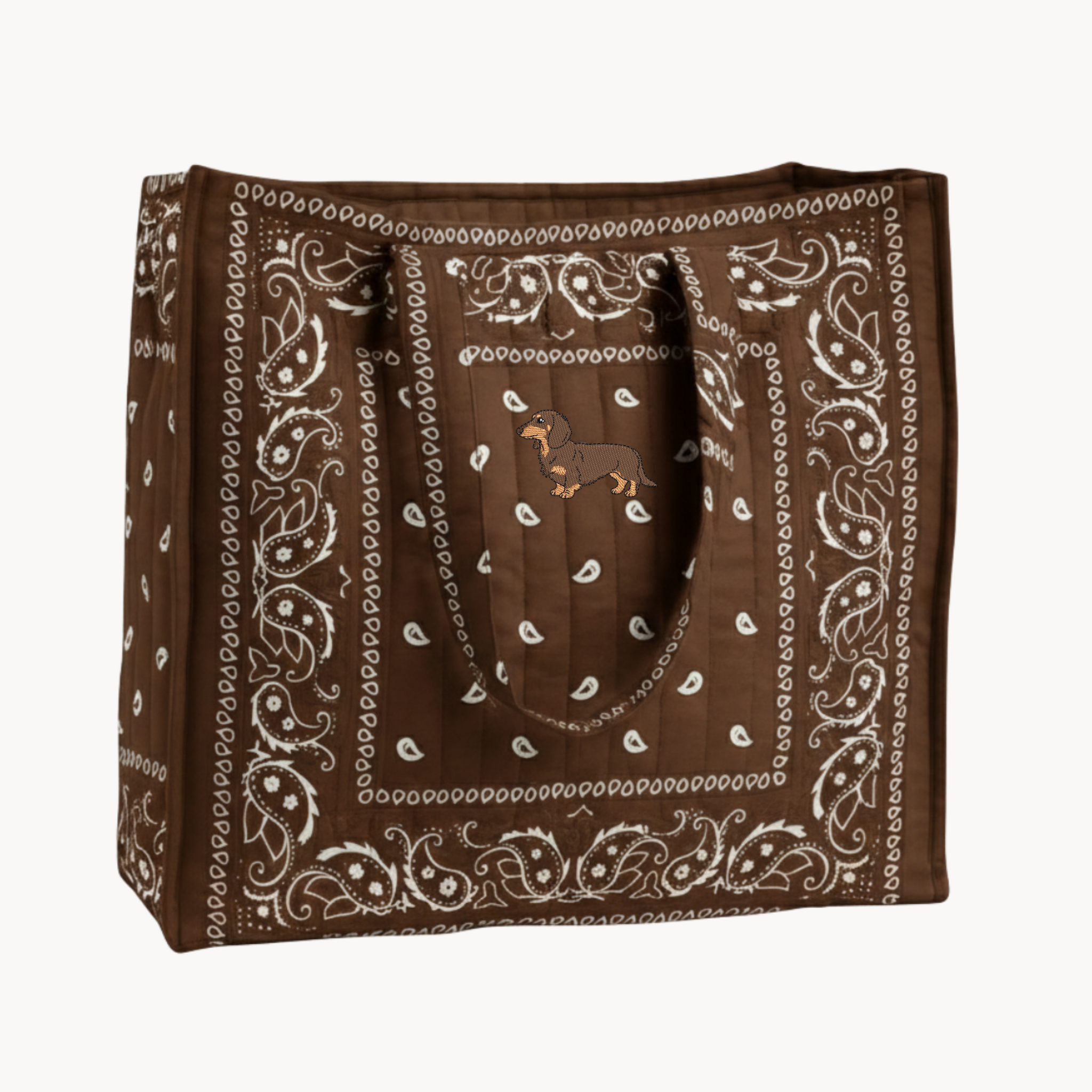 Dog Embroidery Brown Paisley Tote