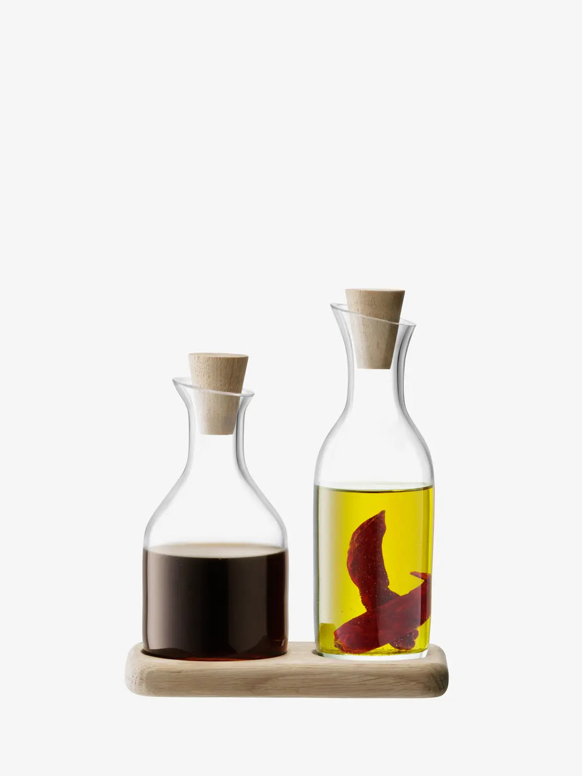 Serve Oil & Vinegar Set & Oak Base