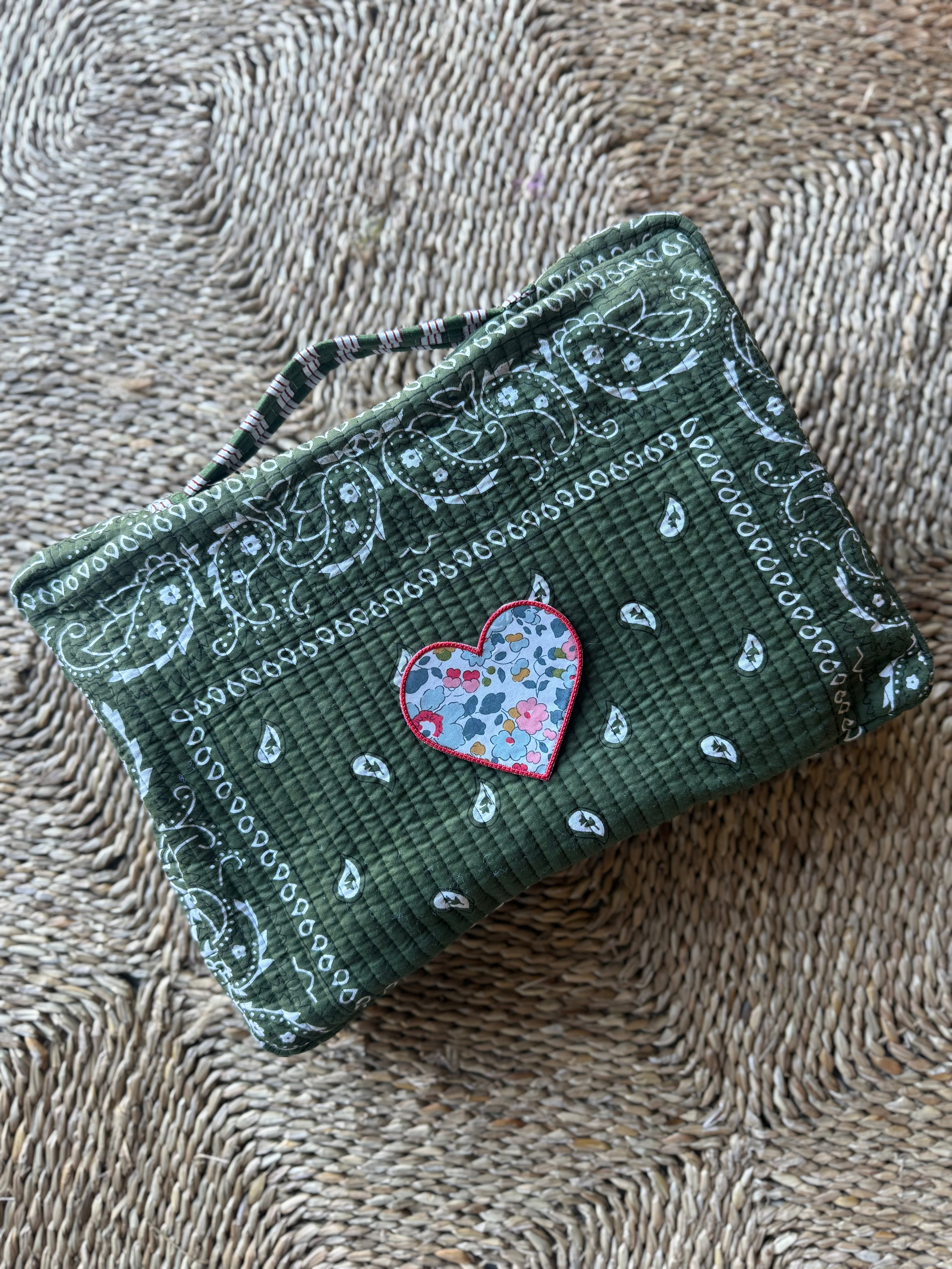 Green Paisley Travel Organizer with Liberty Heart