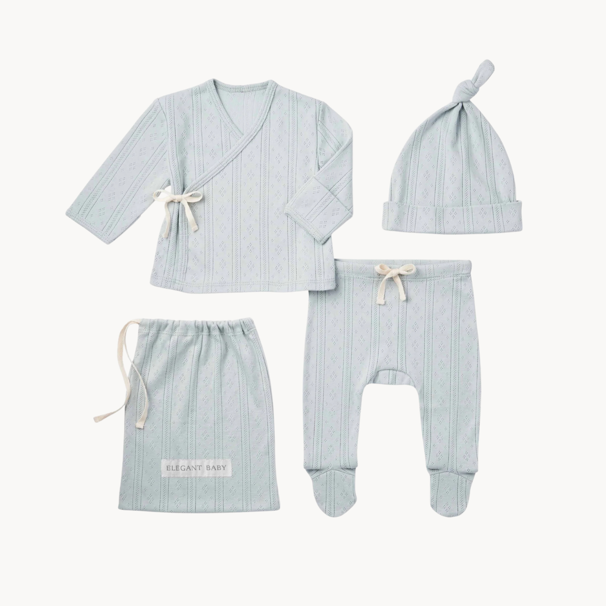 Pale Blue Organic Cotton Pointelle Layette 3 Pc Gift Set