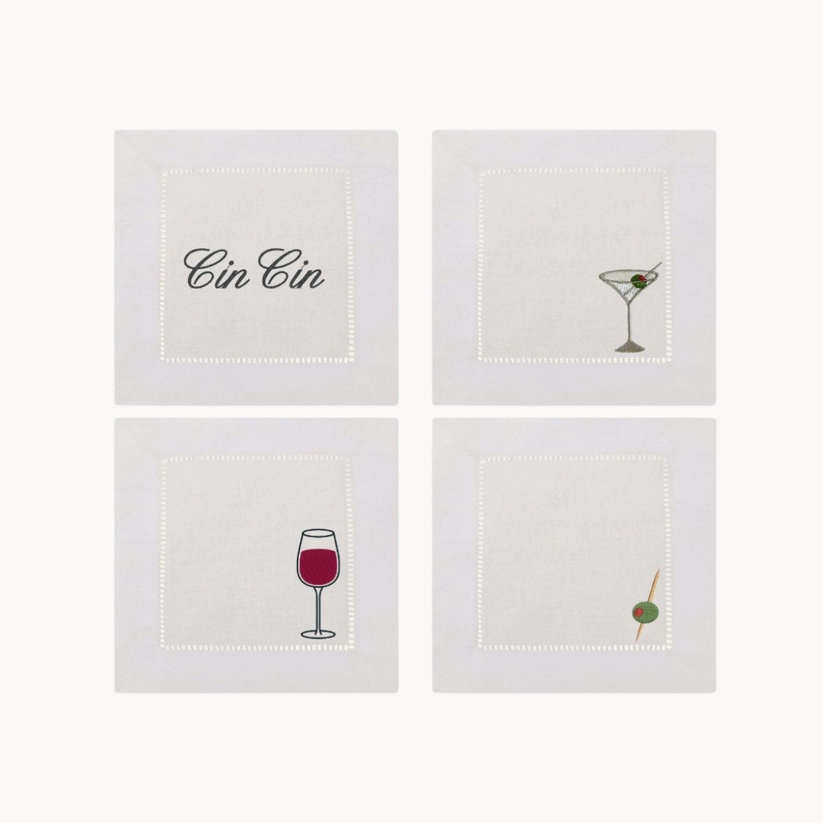 Happy Hour Embroidered Cocktail Napkins- Set of 4