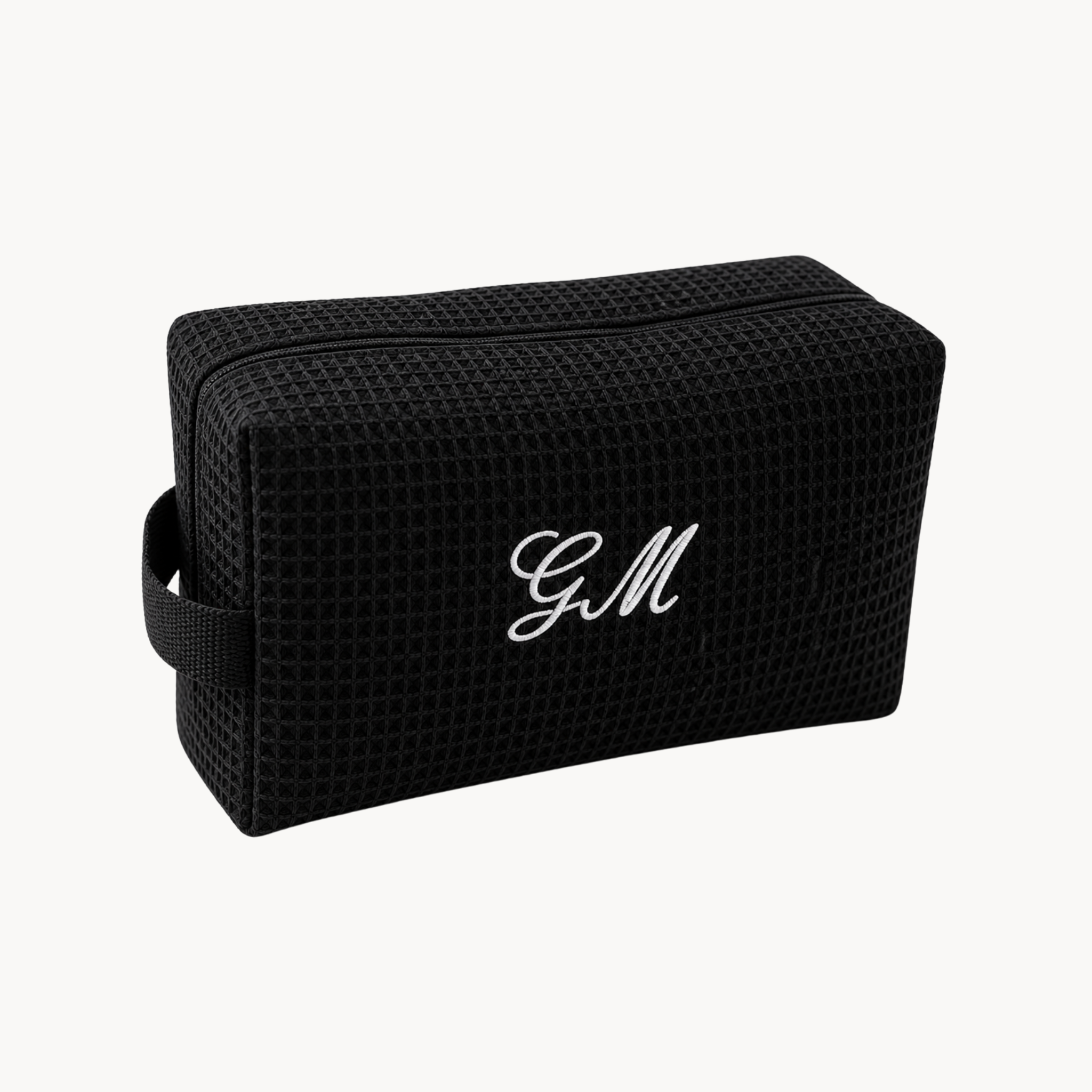 Black Large Custom Waffle Cosmetic Bag