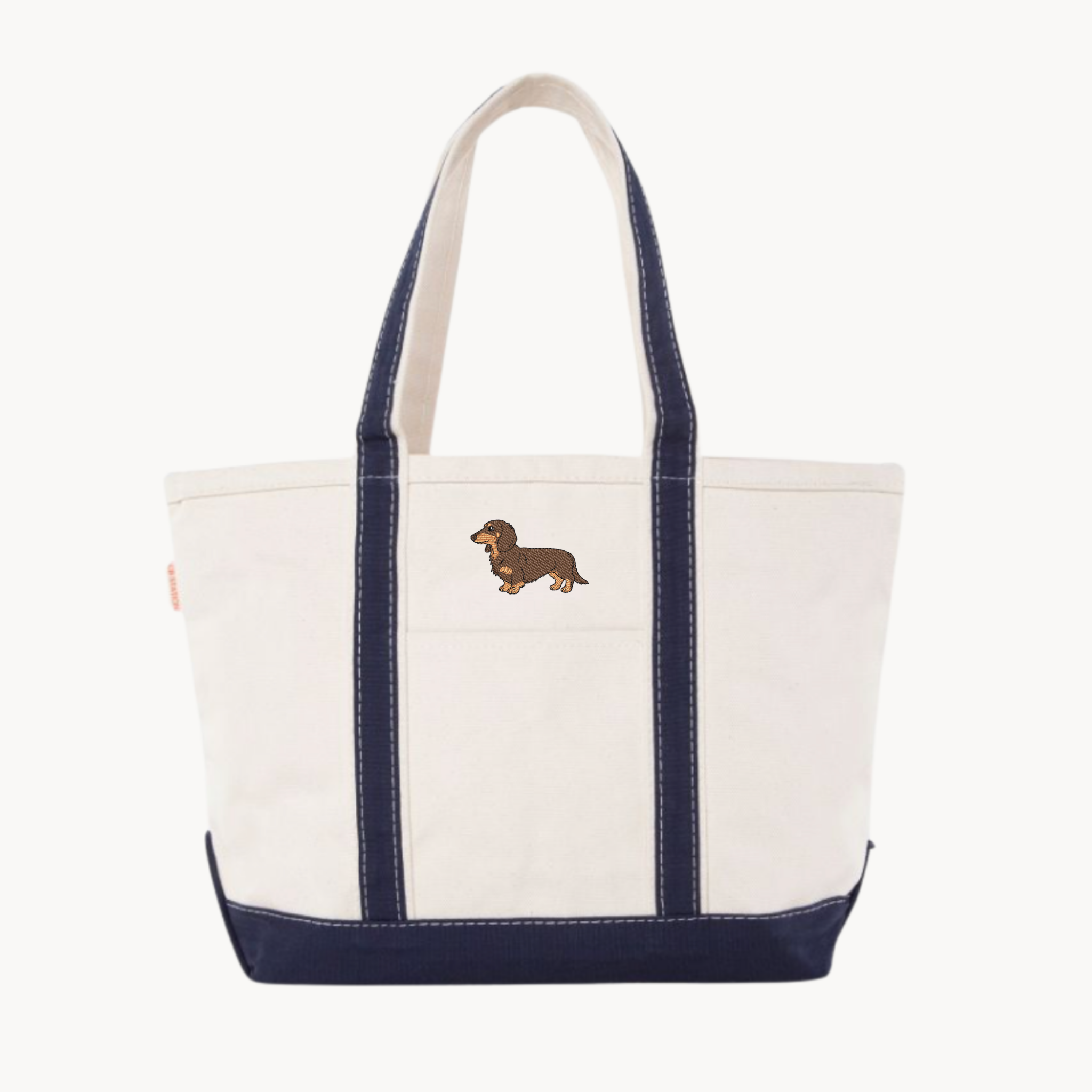 Dog Embroidery Navy Medium Custom Canvas Tote Bag