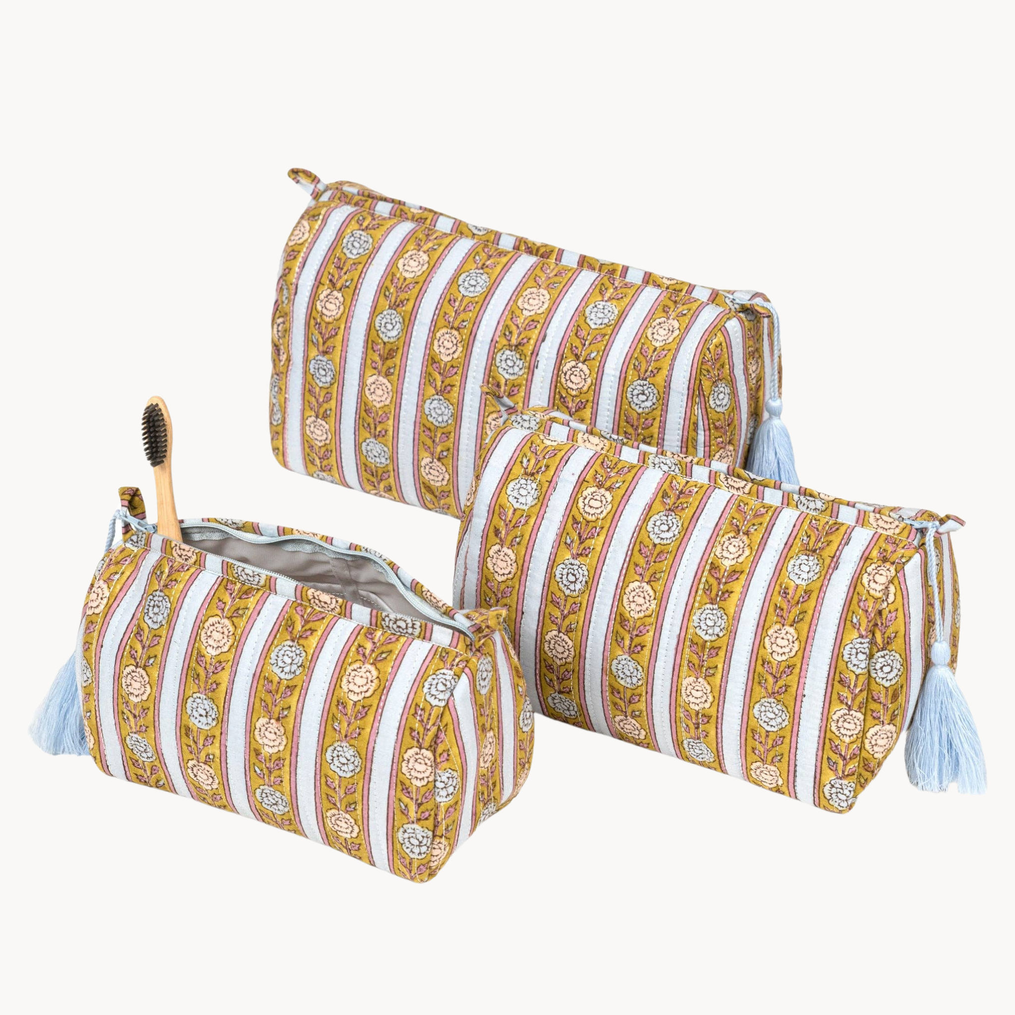 Vintage Floral Stripes Makeup Bag