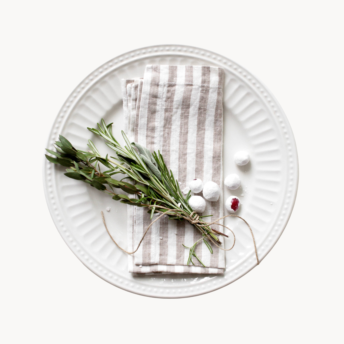 Natural White Stripes Linen Napkins Set of 6