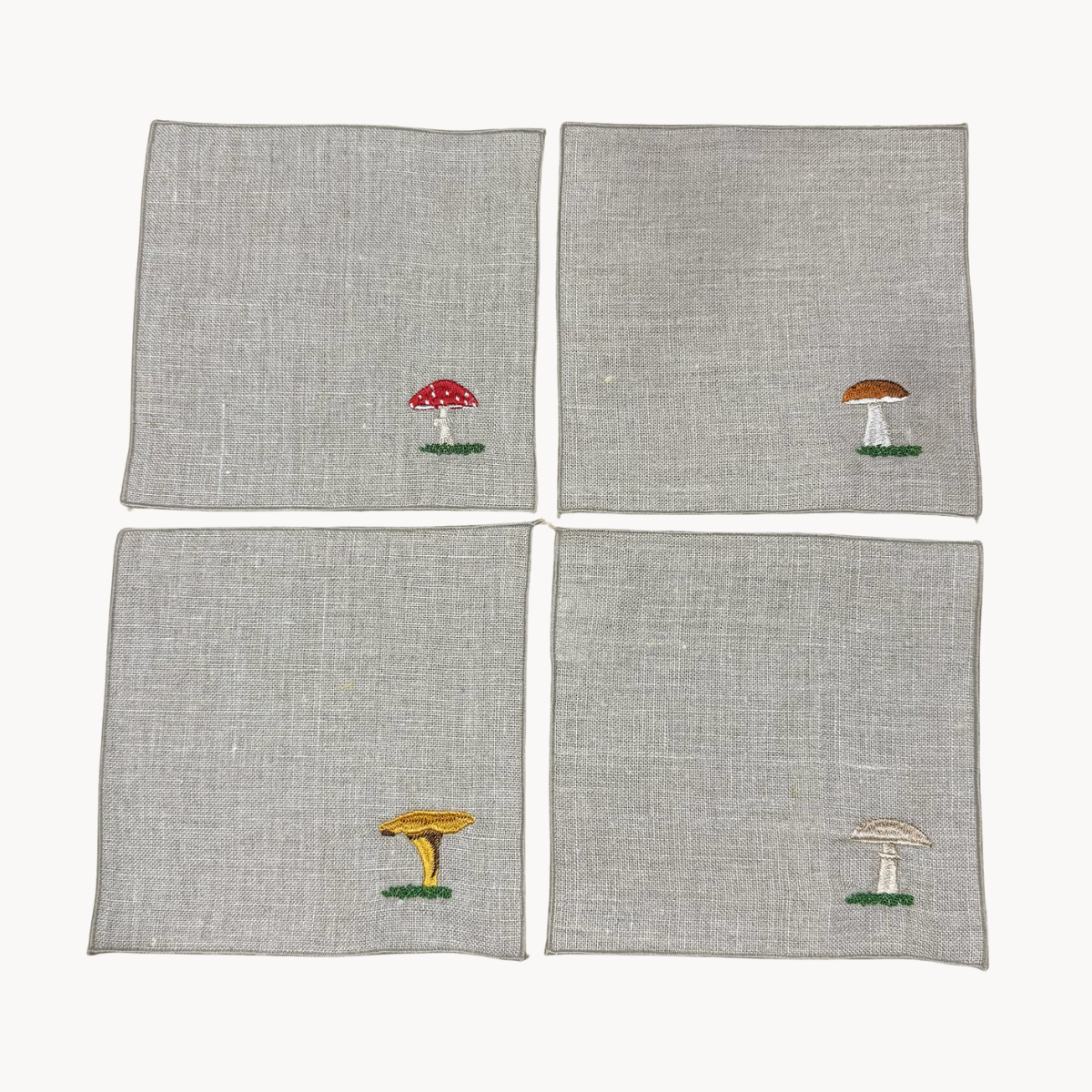 Linen Mushroom Cocktail Napkins (Set of 4)