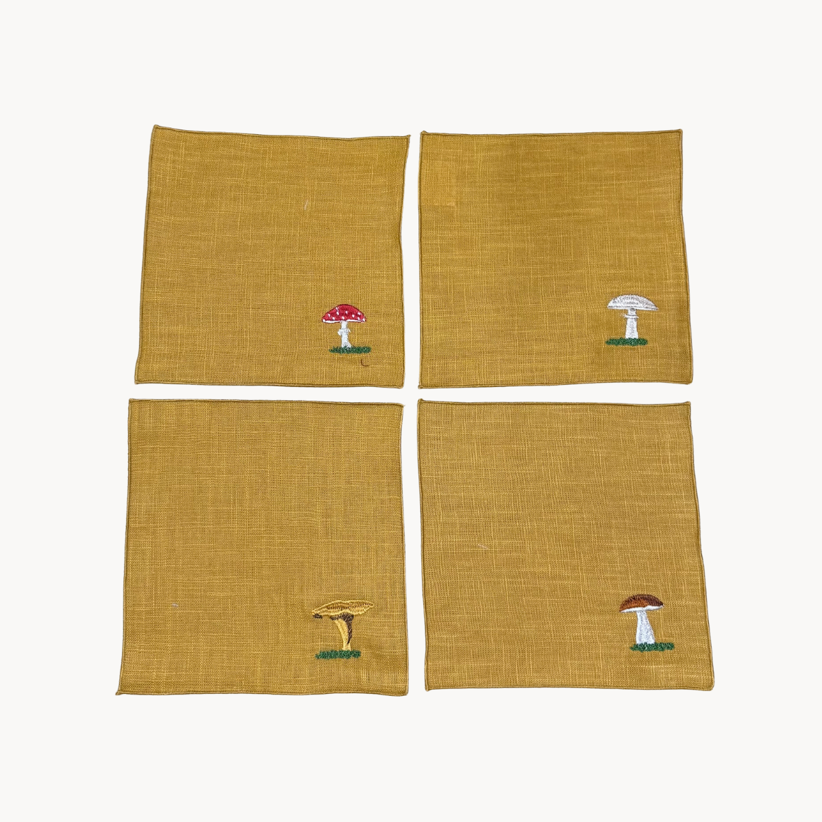 Linen Mushroom Cocktail Napkins (Set of 4)