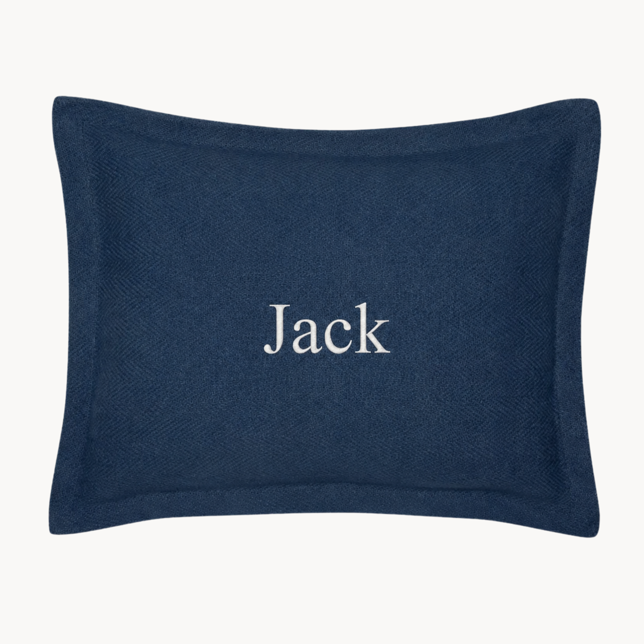 Personalized navy linen embroidered baby pillow