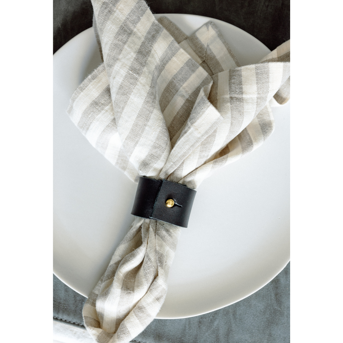 Black Leather Napkin Rings- Set of 4
