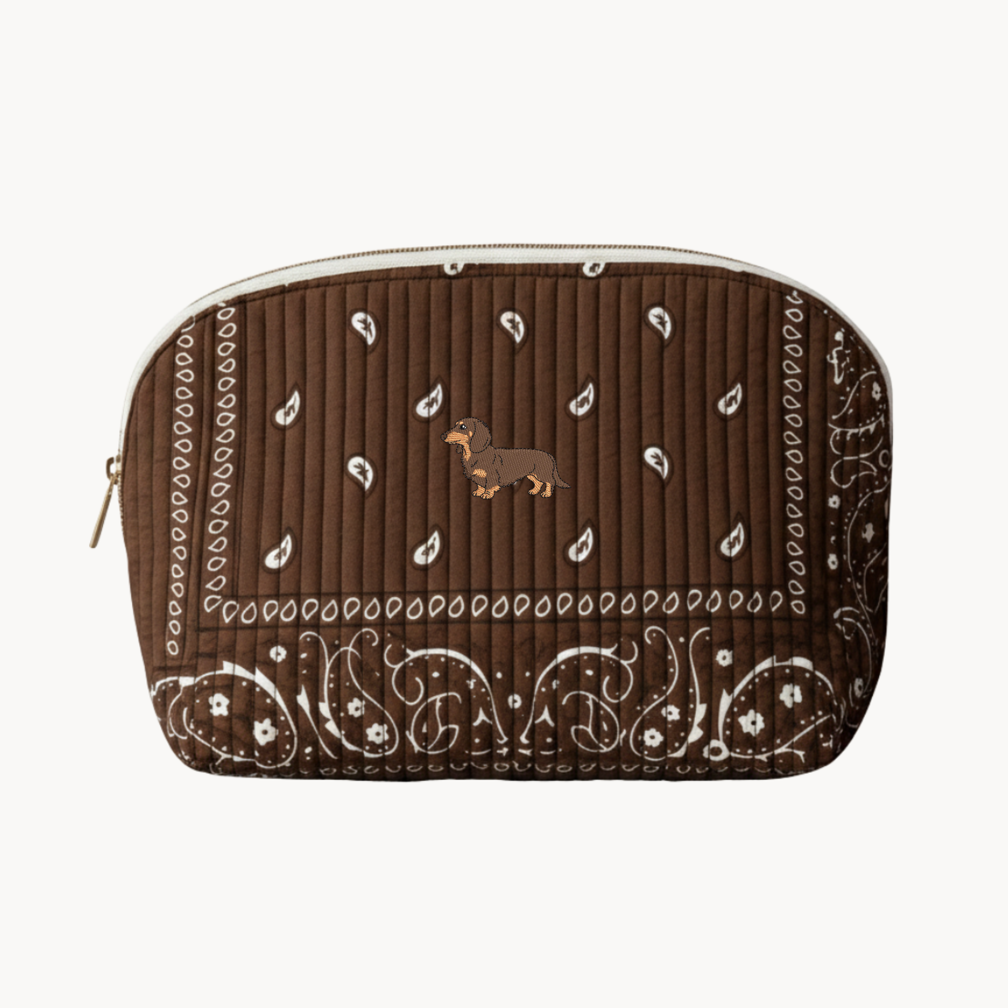 Dog Embroidery Brown Paisley Pouch