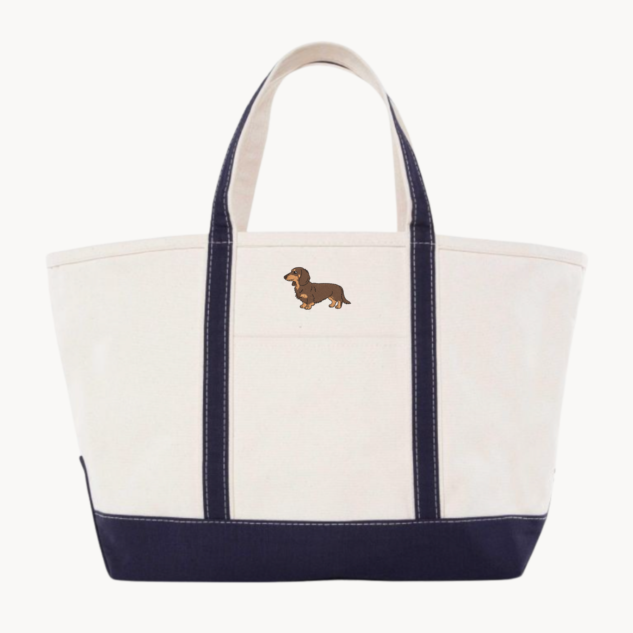 Dog Embroidery Navy Large Custom Canvas Tote