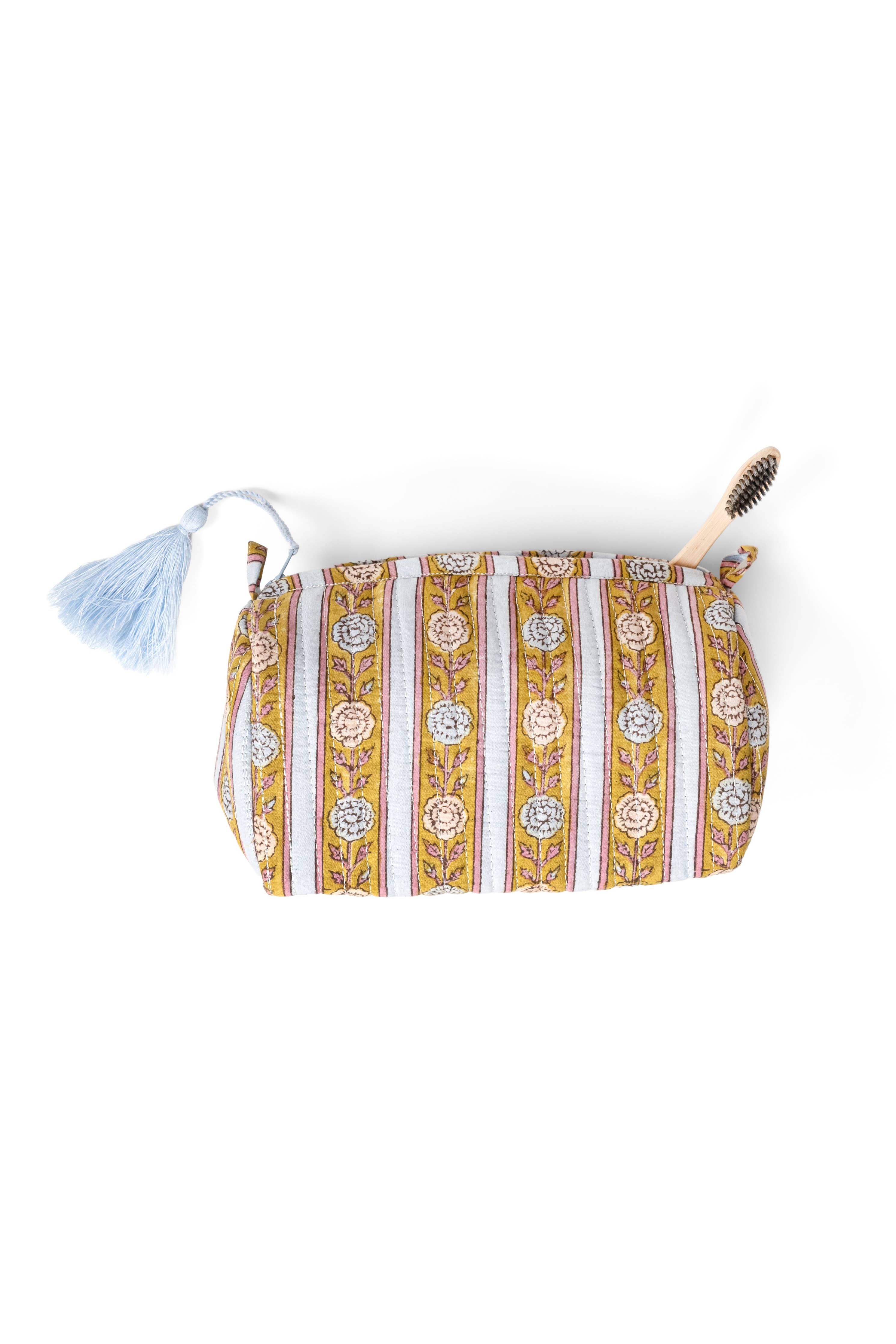 Vintage Floral Stripes Makeup Bag