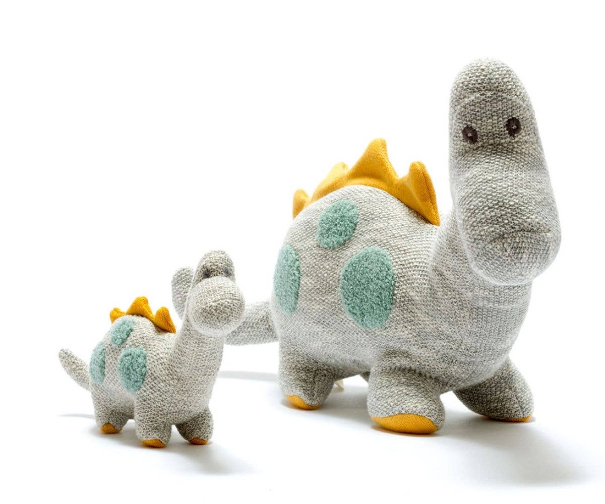 Small Grey Diplodocus Dinosaur Plush Toy in Organic Cotton
