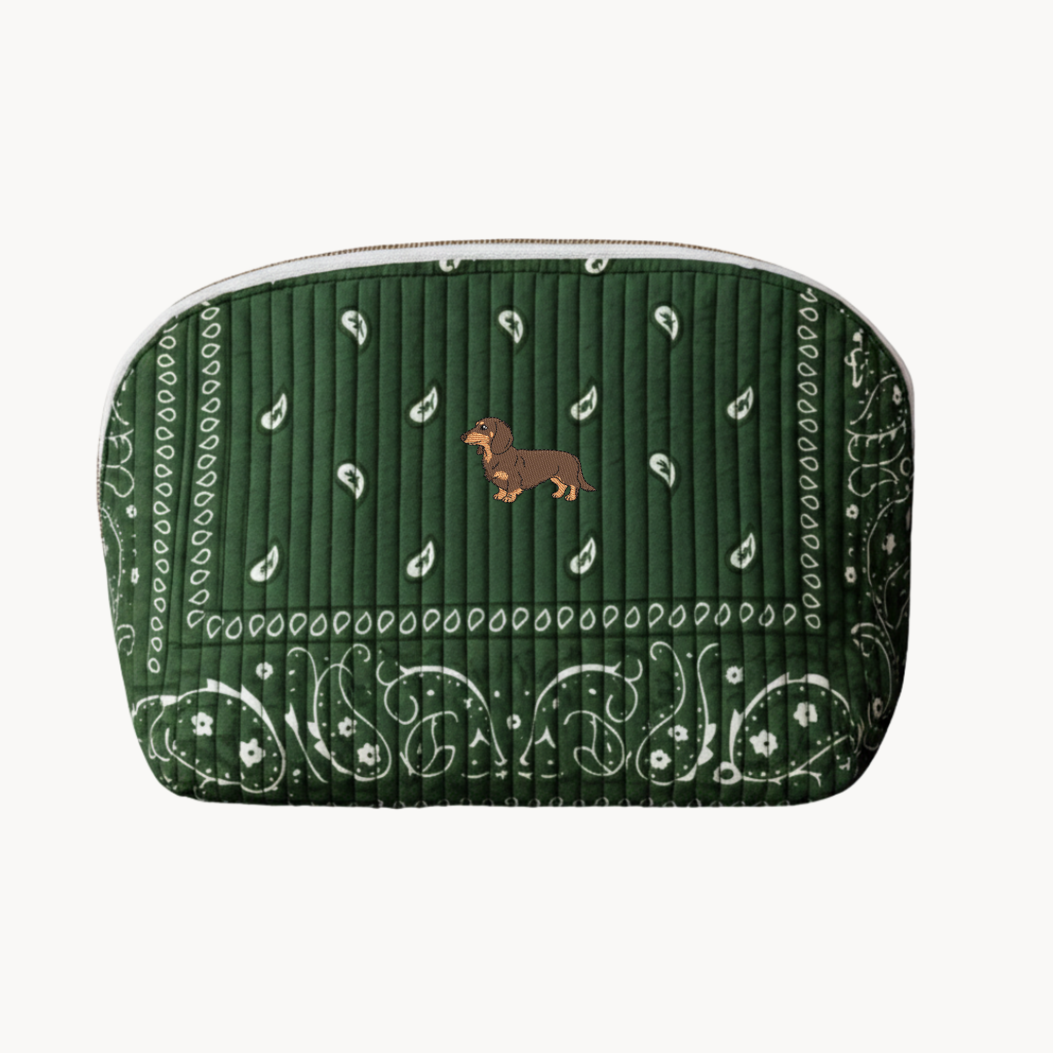 Dog Embroidery Green Paisley Pouch
