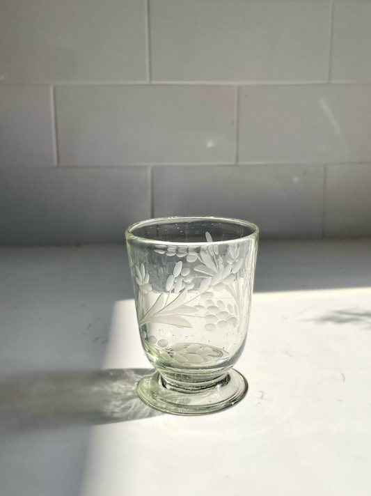 Hand-etched Blown Footed Glass: Wine Glass