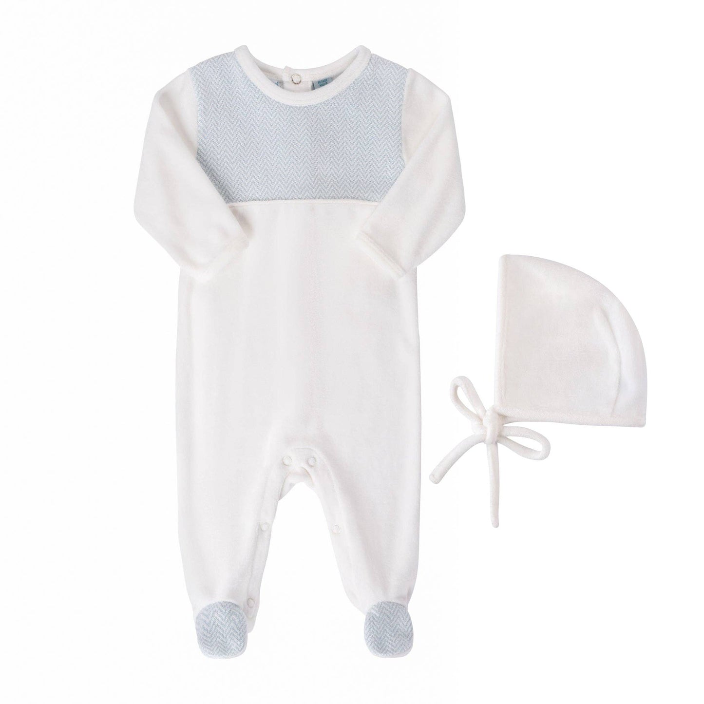 Baby Boys & Girls Chevron Velour Romper with Hat: Powder Blue / NB