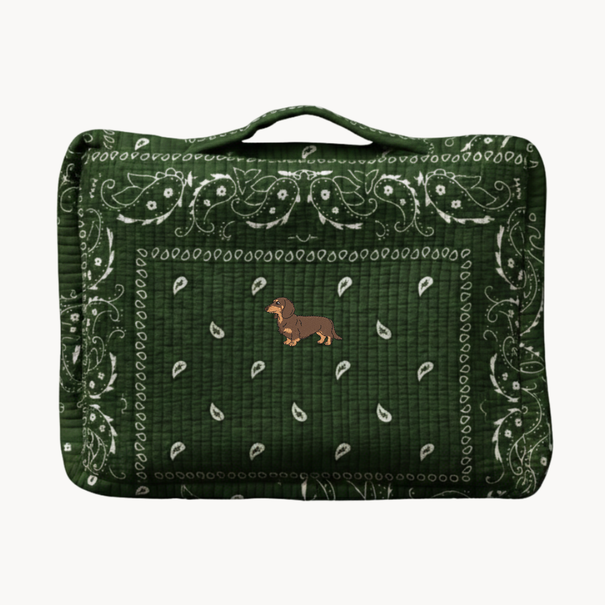 Dog Embroidery Green Paisley Travel Bag