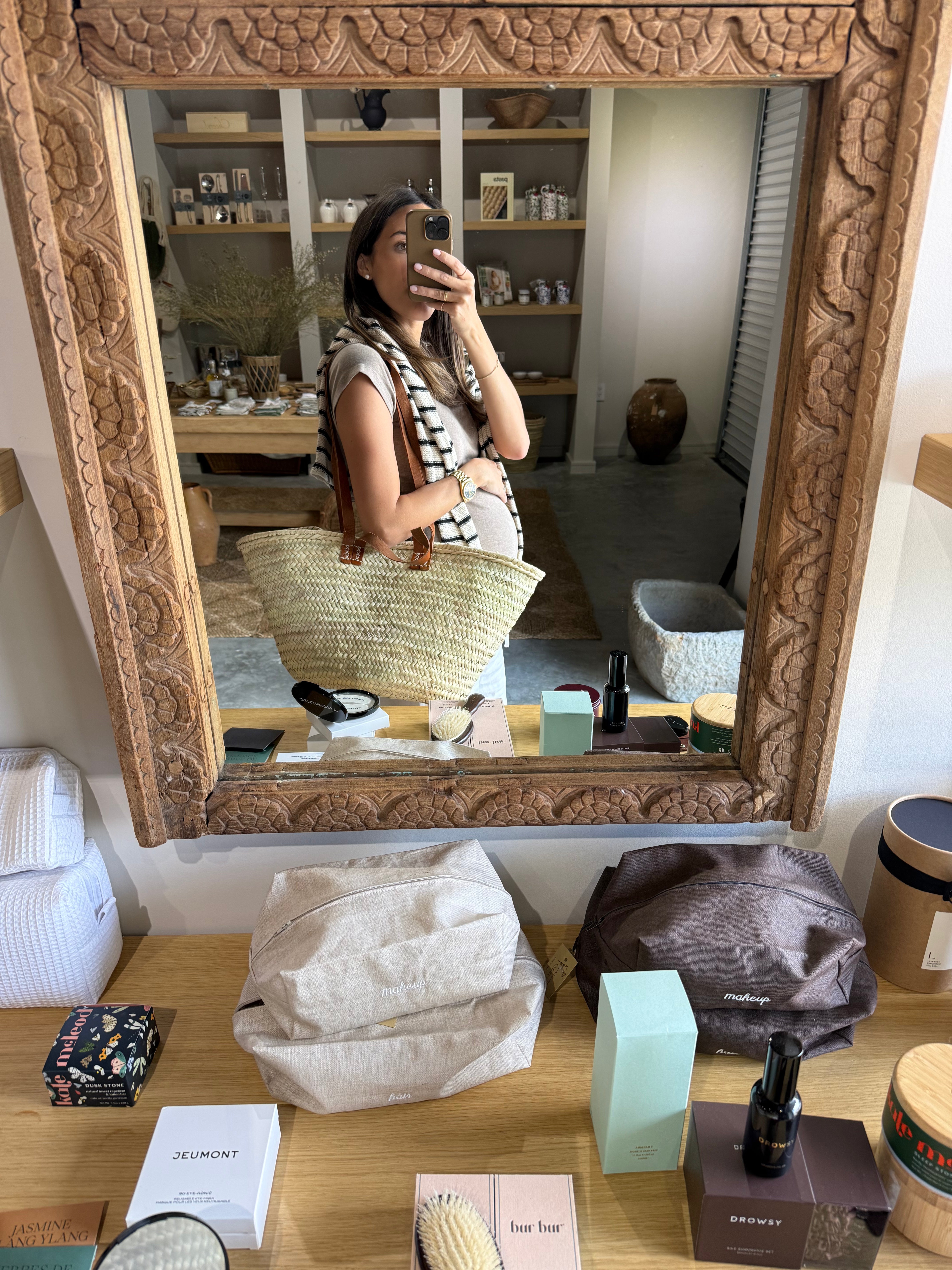 Straw Basket Bag w/ Leather Handles