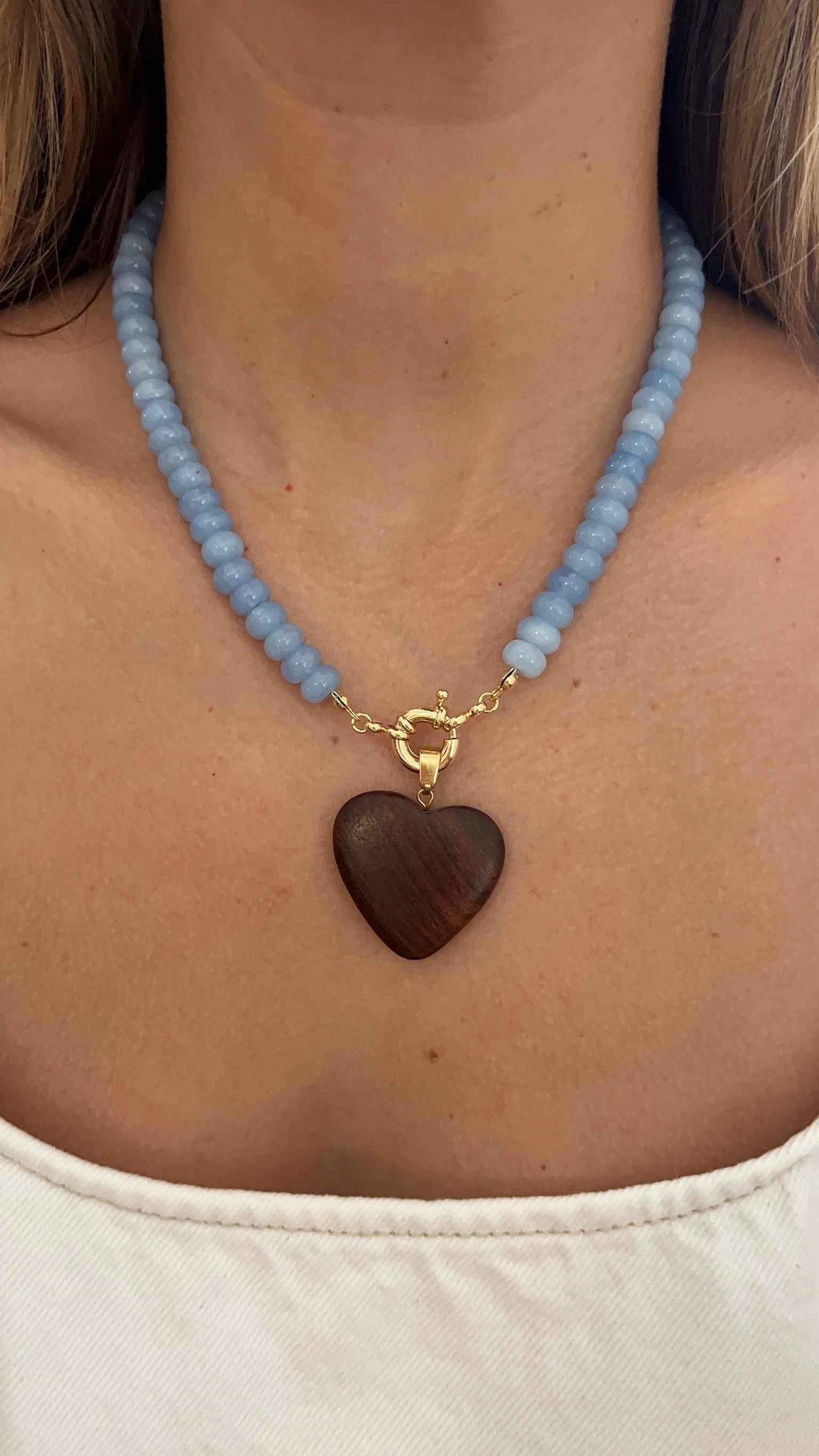 Hand Carved Heart Gemstone Necklace
