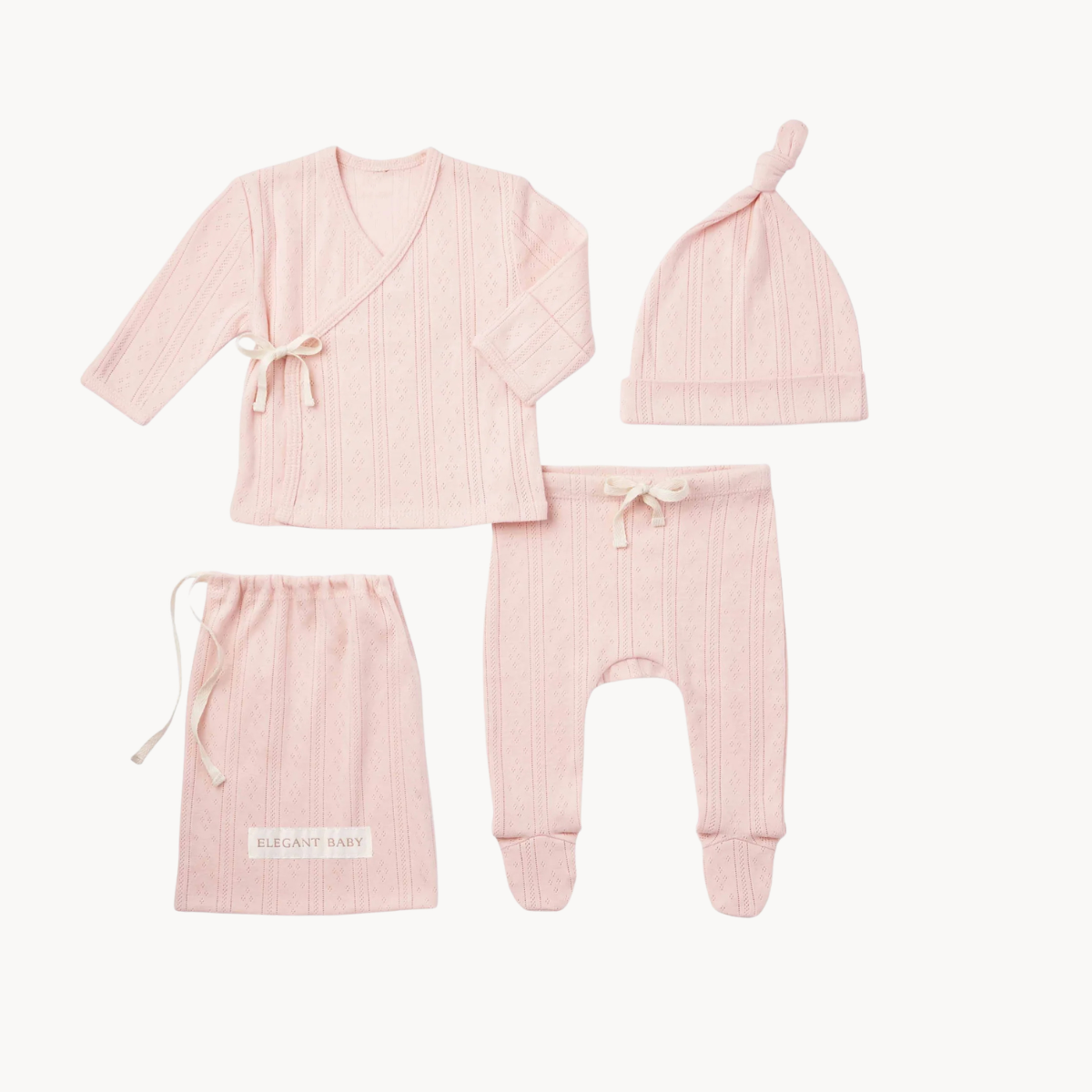 Pale Pink Organic Cotton Pointelle Layette 3 Pc Gift Set