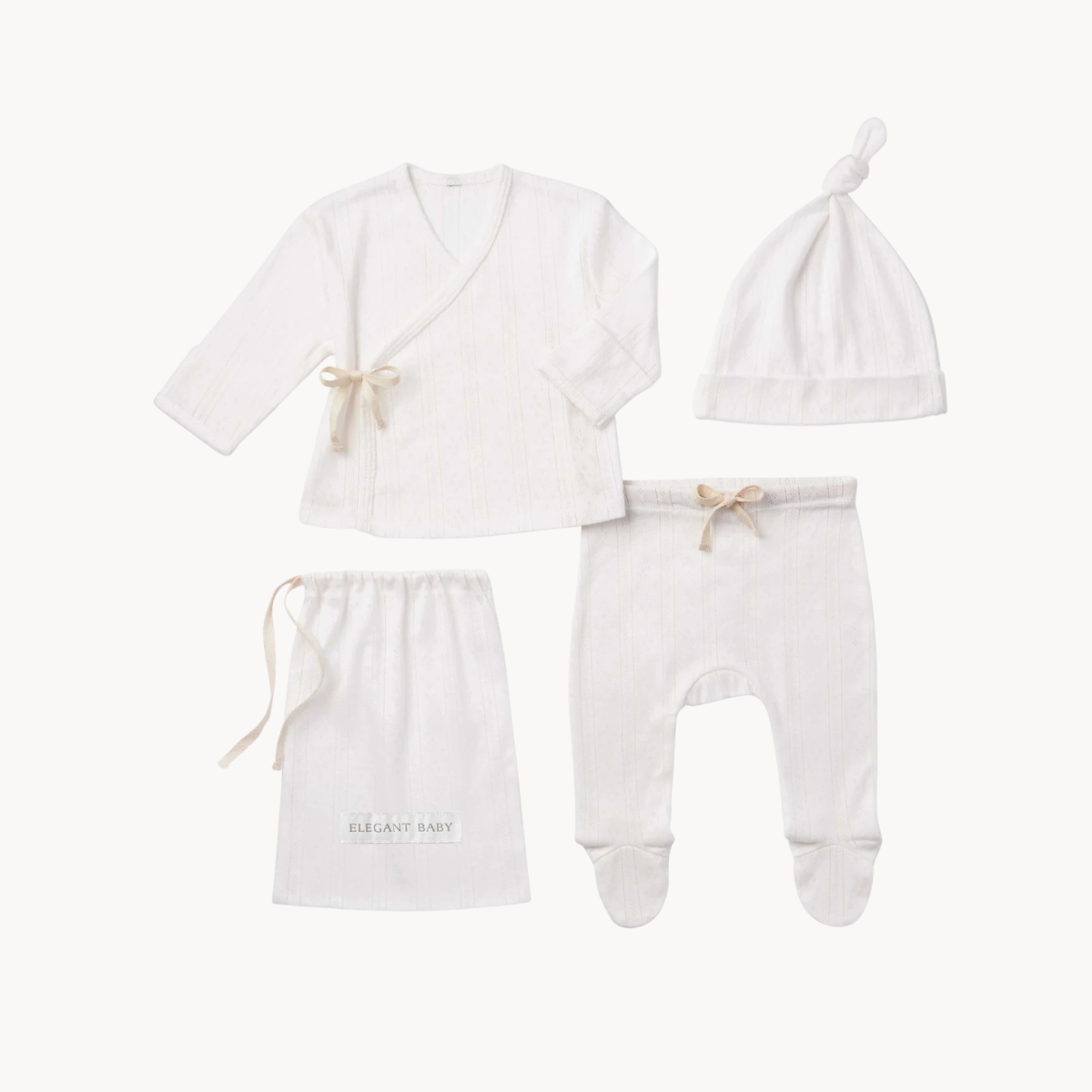 White Organic Cotton Pointelle Layette 3 Pc Gift Set