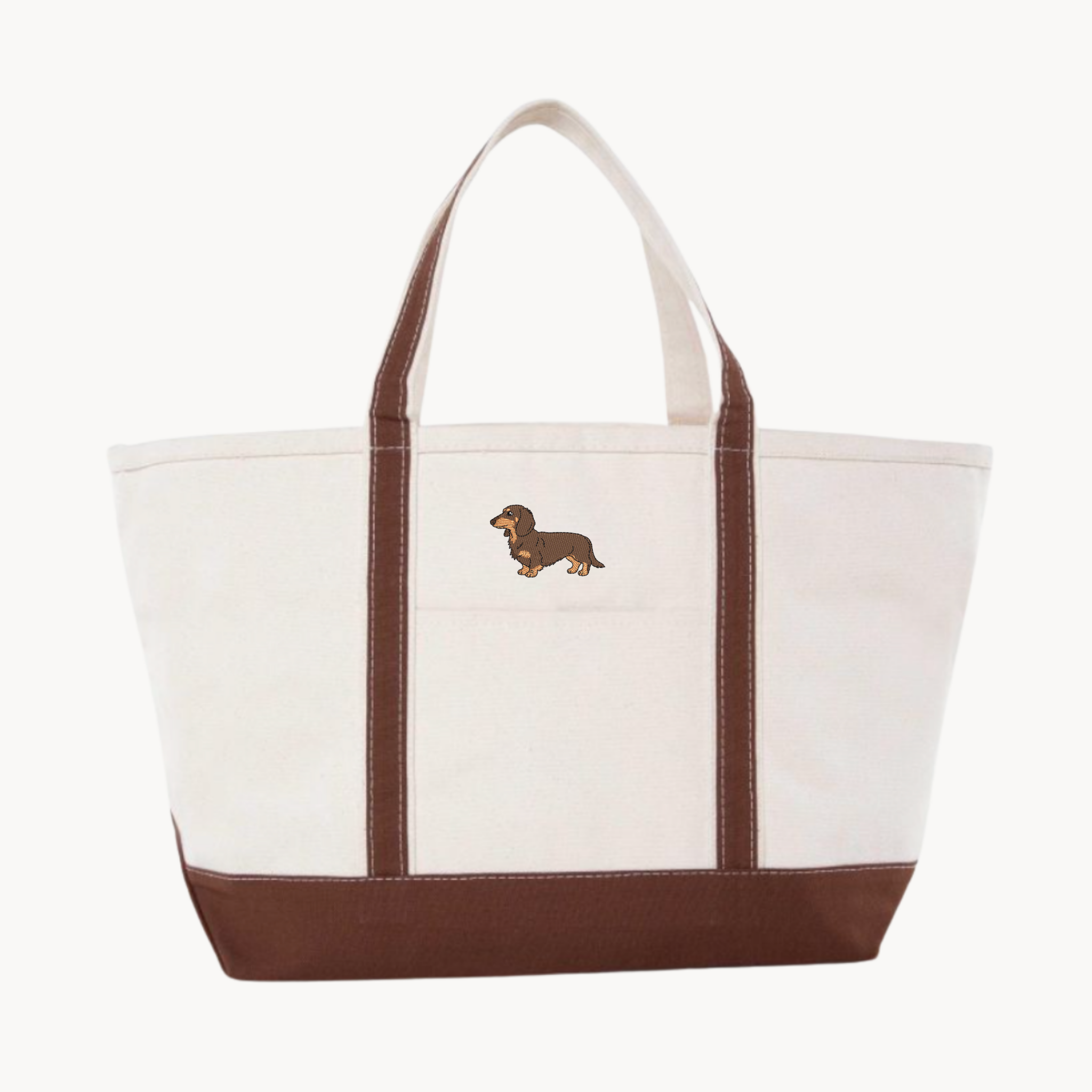 Dog Embroidery Brown Large Custom Canvas Tote
