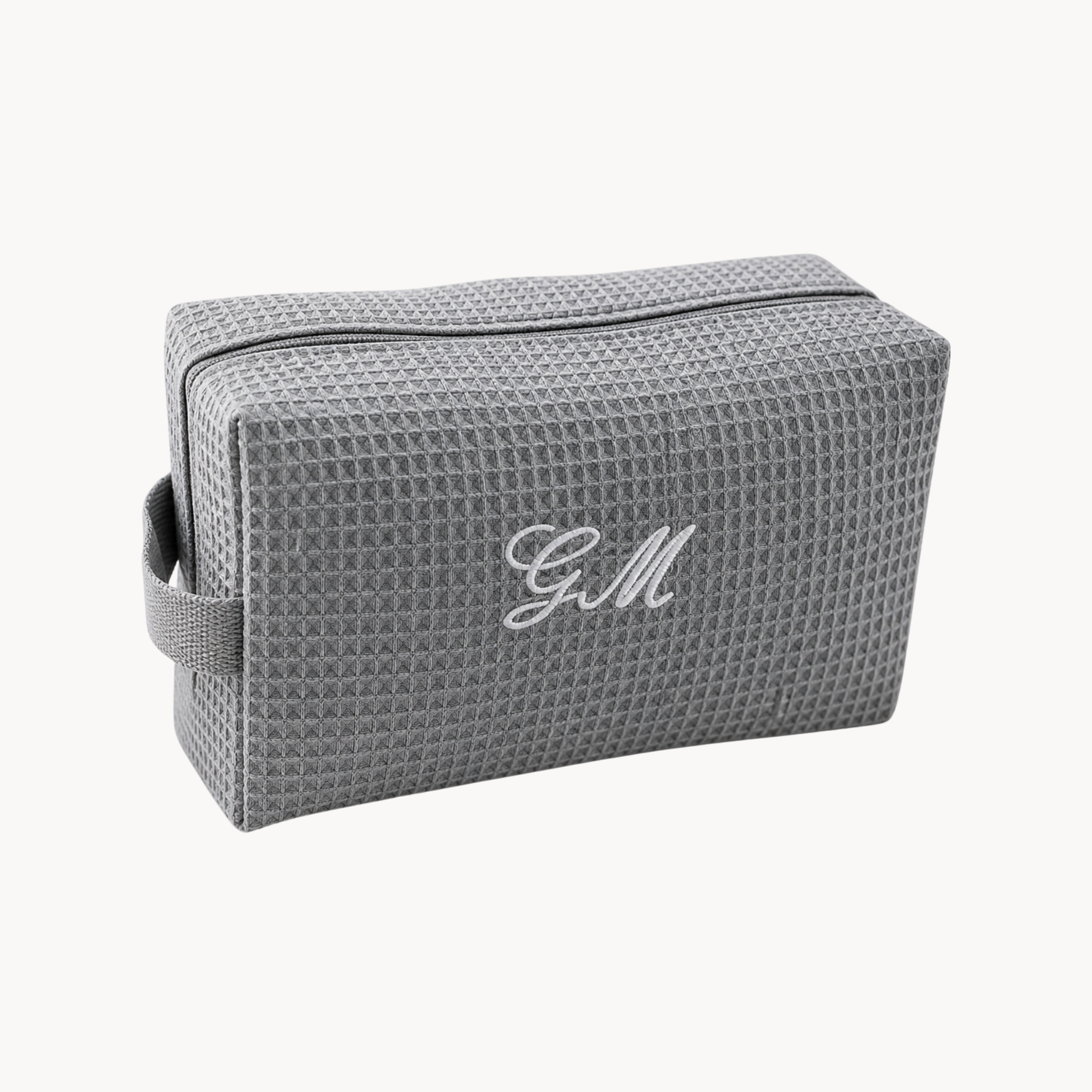 Gray Large Custom Waffle Cosmetic Bag