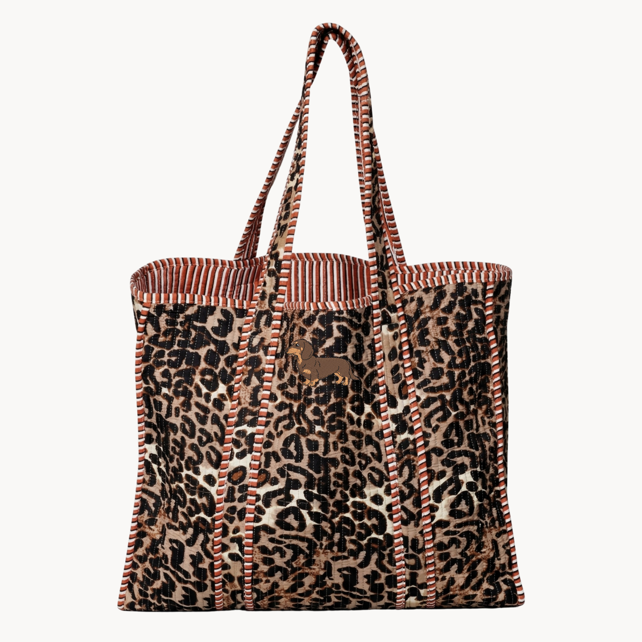 Dog Embroidery Leopard Print Tote