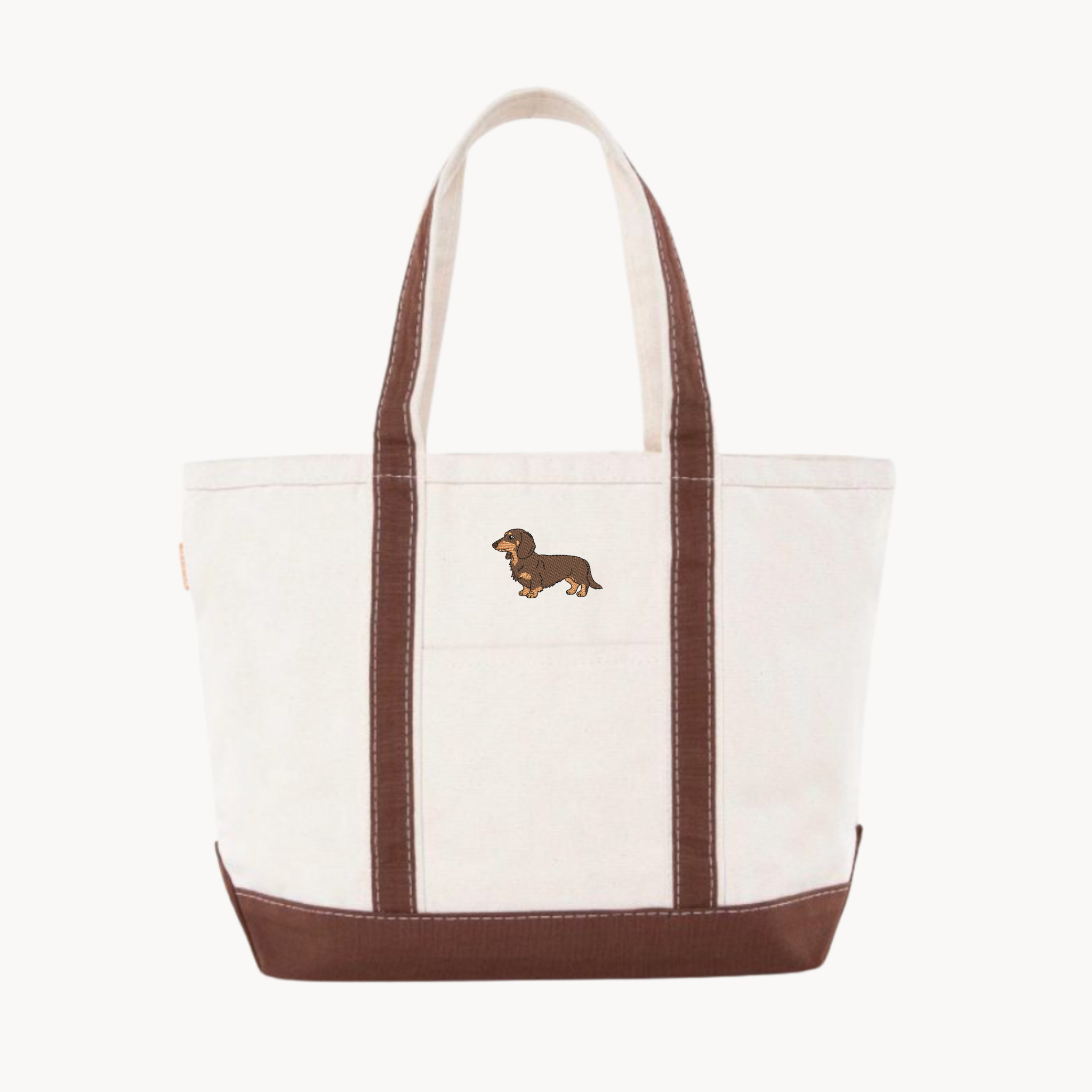 Dog Embroidery Brown Medium Custom Canvas Tote Bag