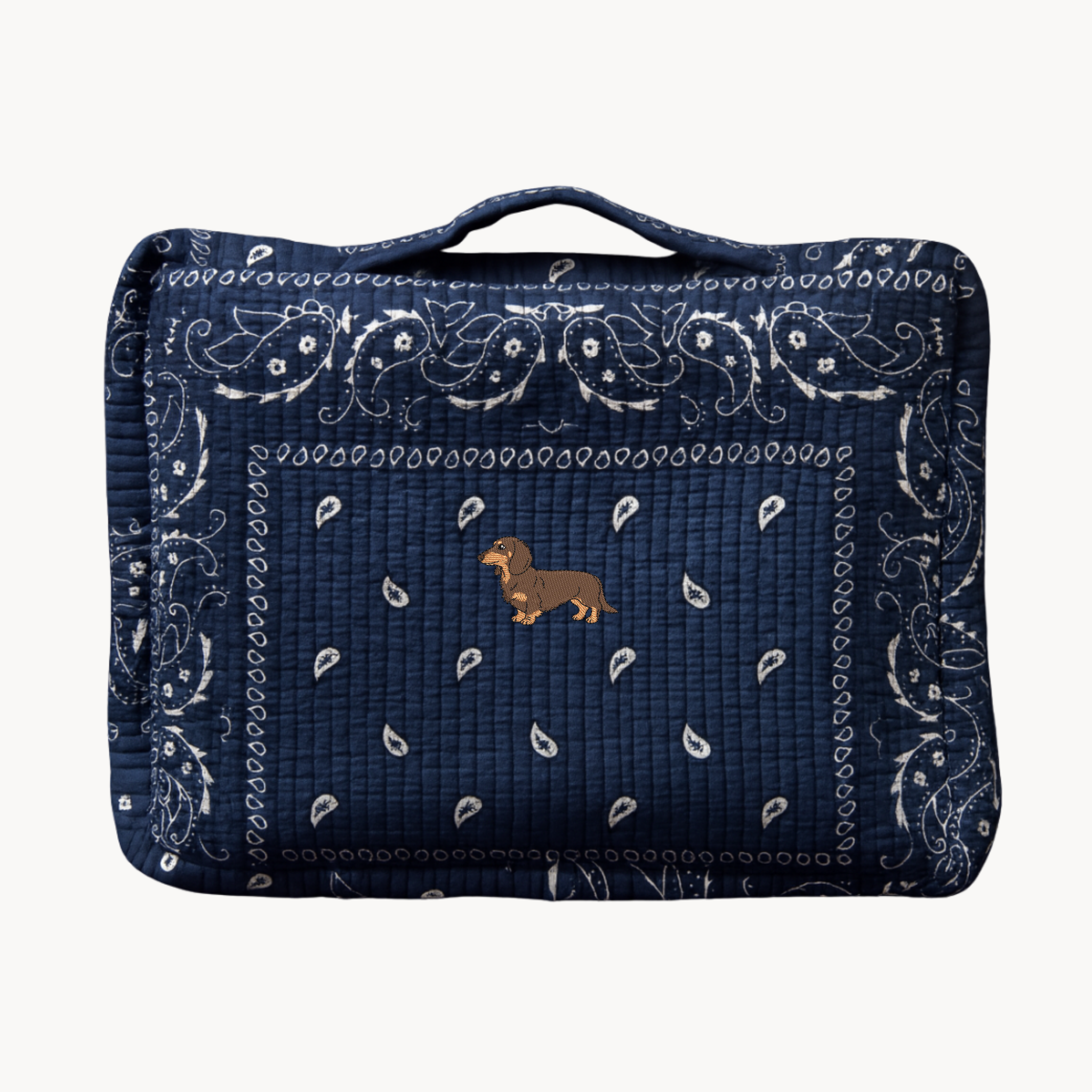 Dog Embroidery Navy Paisley Travel Bag