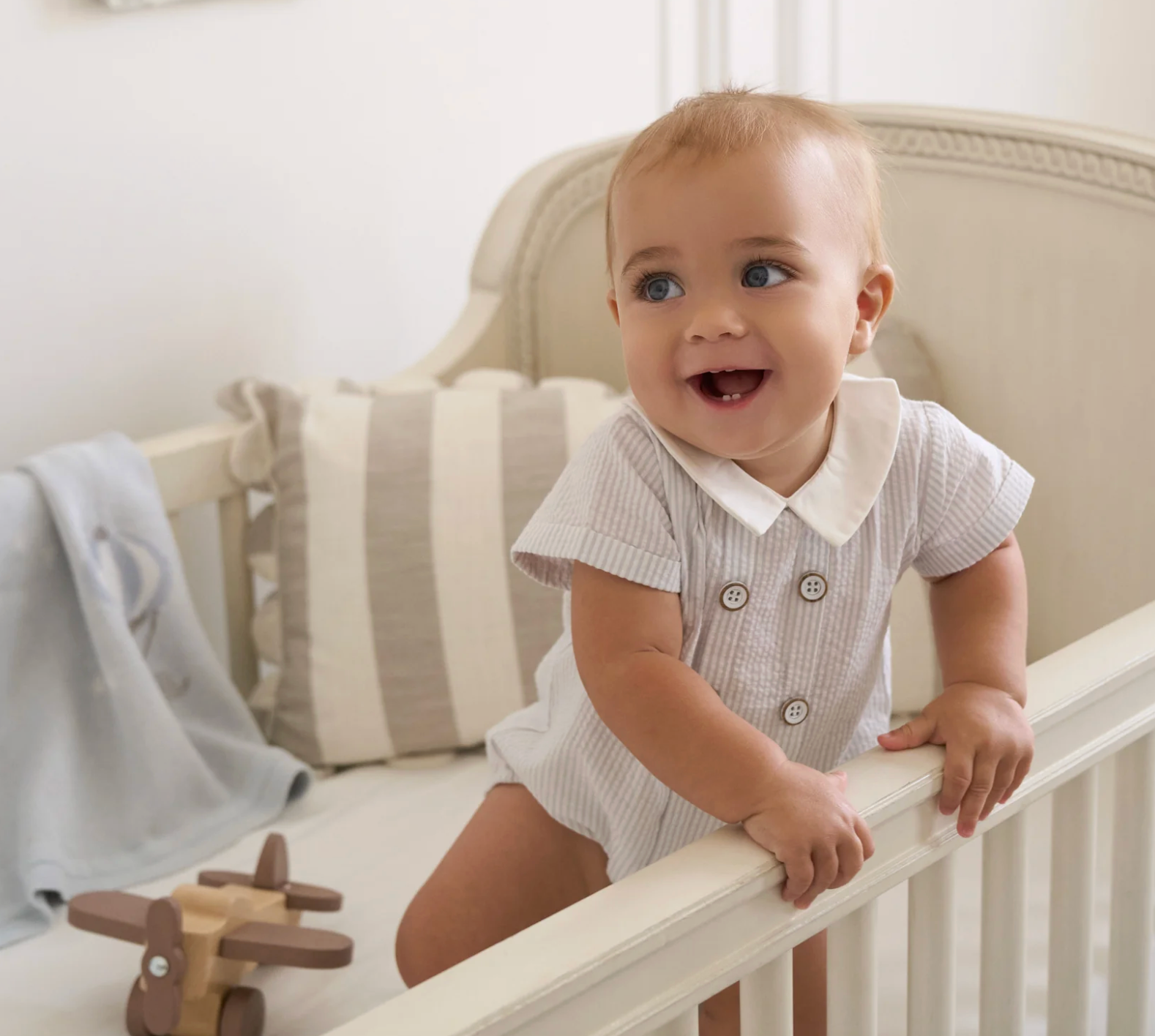 Blue Seersucker Bubble Onesie
