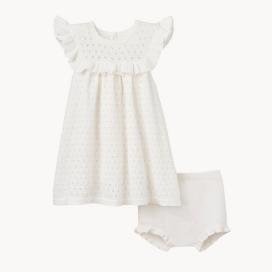 White Pointelle Knit Dress