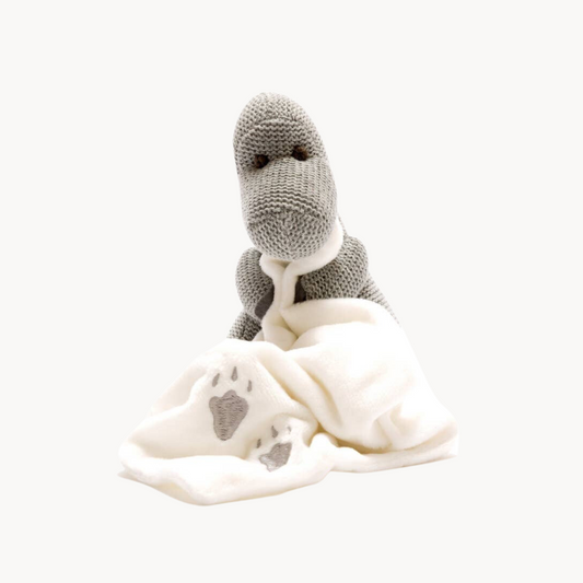 Knitted Grey Dinosaur Toy With Comforter