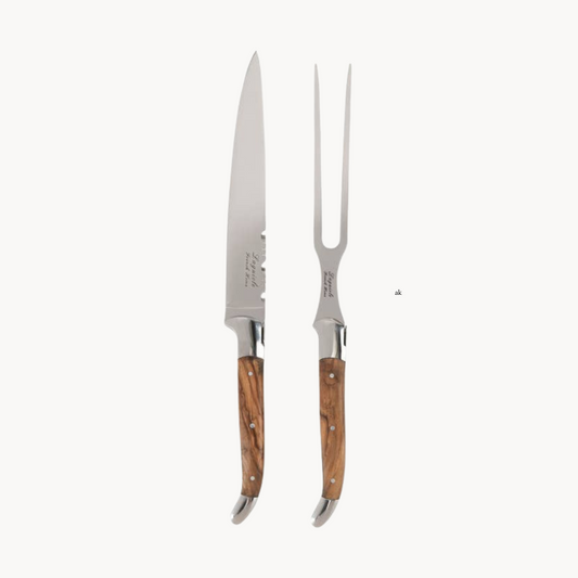 Laguiole Olivewood Carving Knife and Fork Set