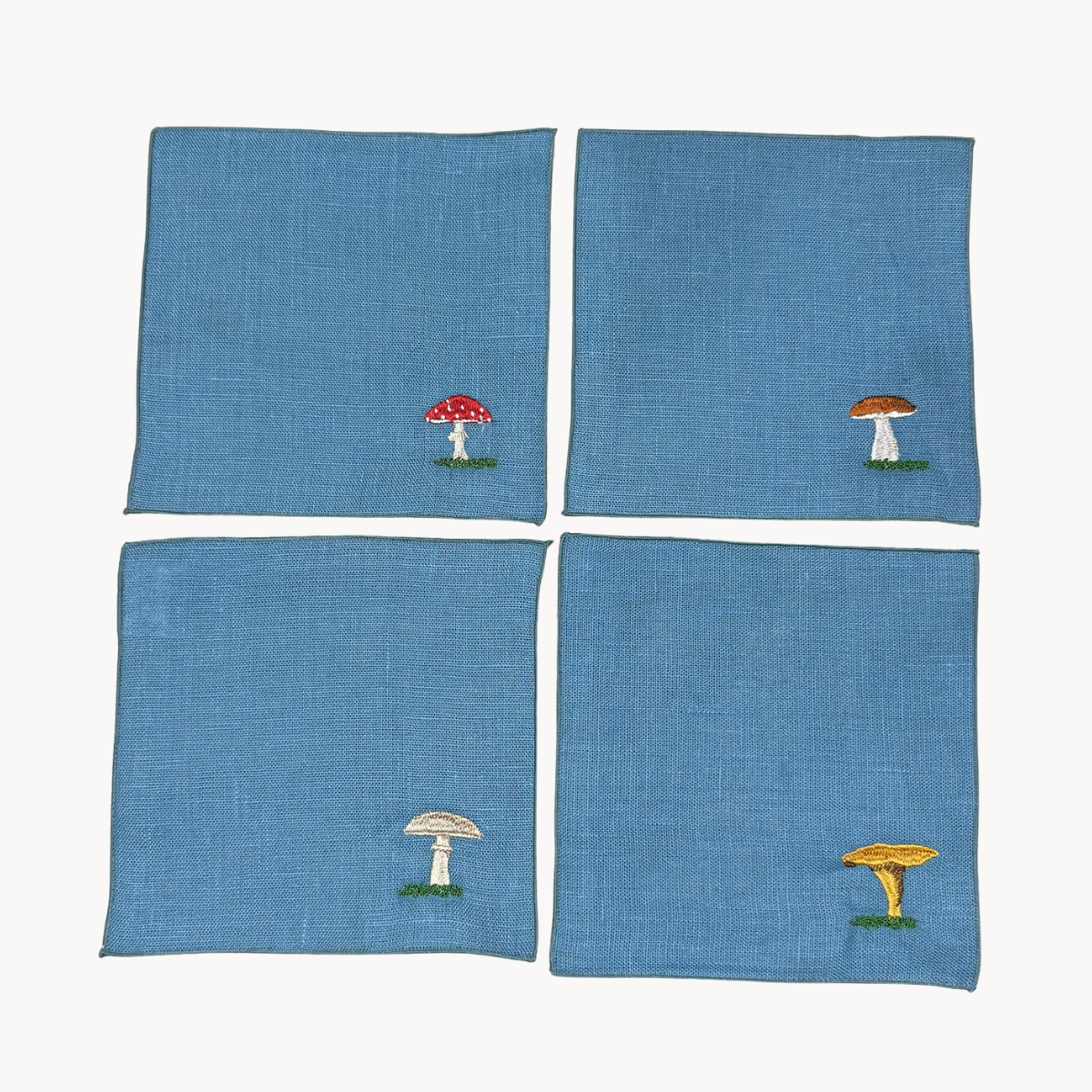Linen Mushroom Cocktail Napkins (Set of 4)