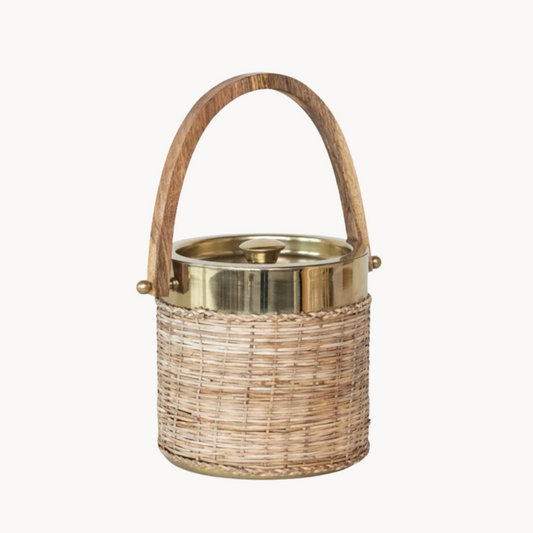 Stainless Steel & Woven Rattan Ice Bucket