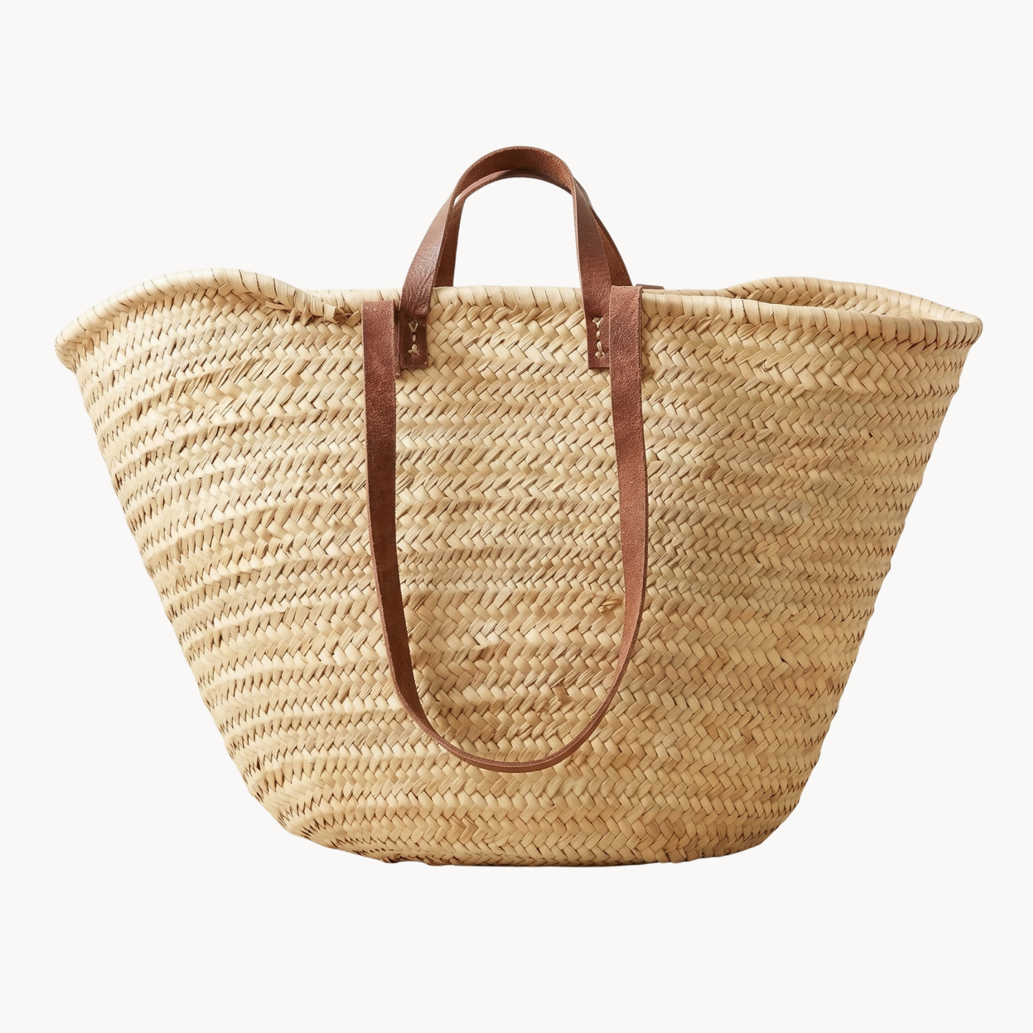 Straw Basket Bag w/ Leather Handles