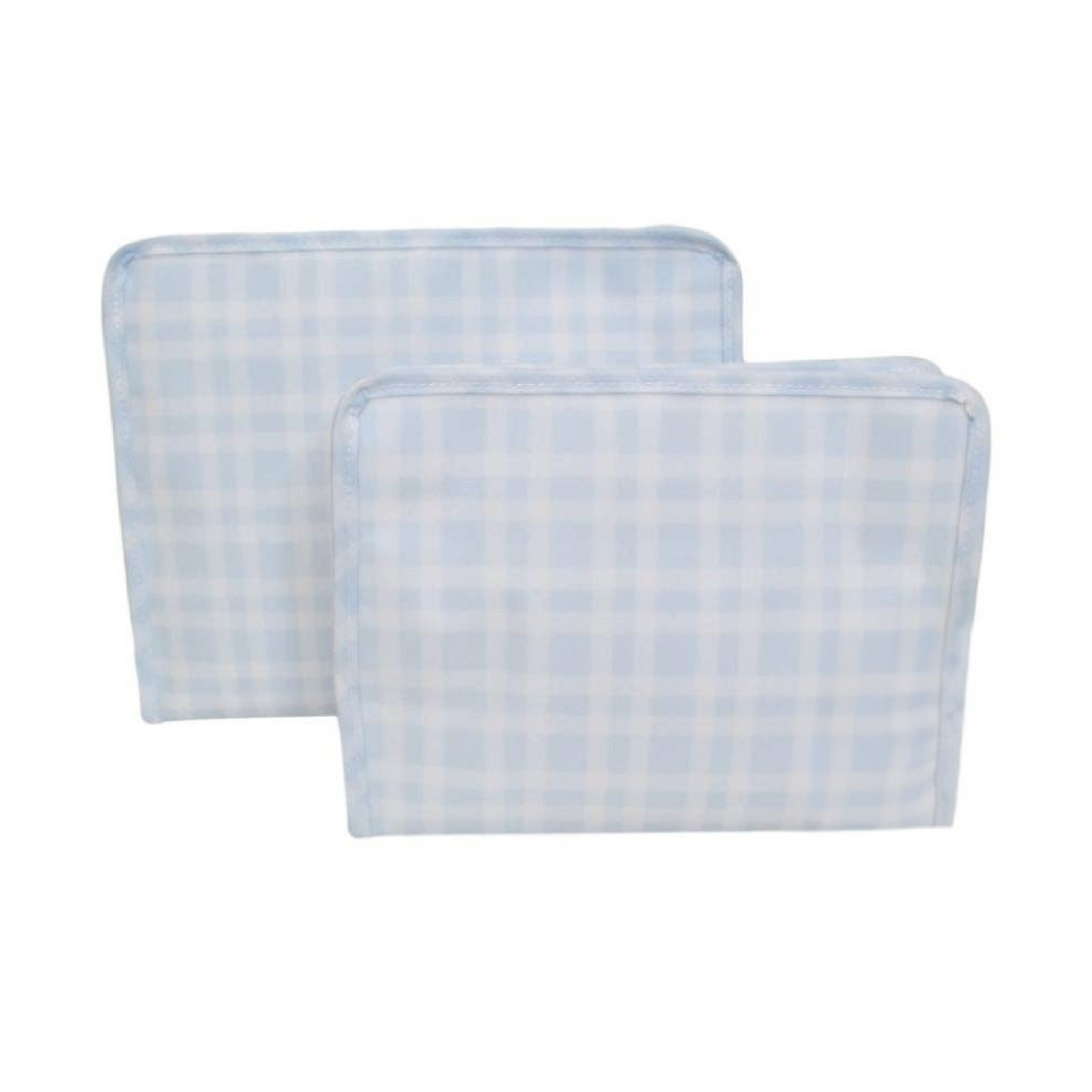 blue pimlico plaid large zip pouch for travel and makeup with wipeable material and zip closure