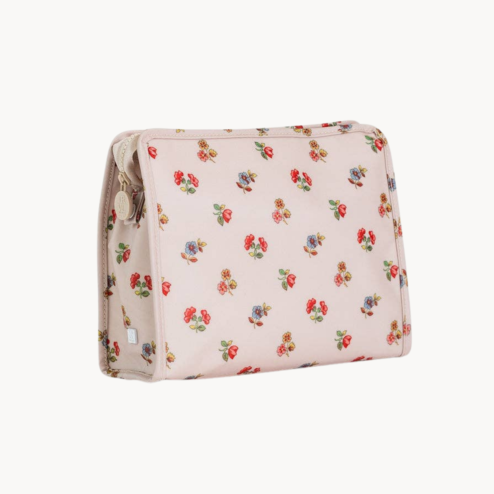 charlotte print large zip pouch for makeup and travel with wipeable material and zip closure