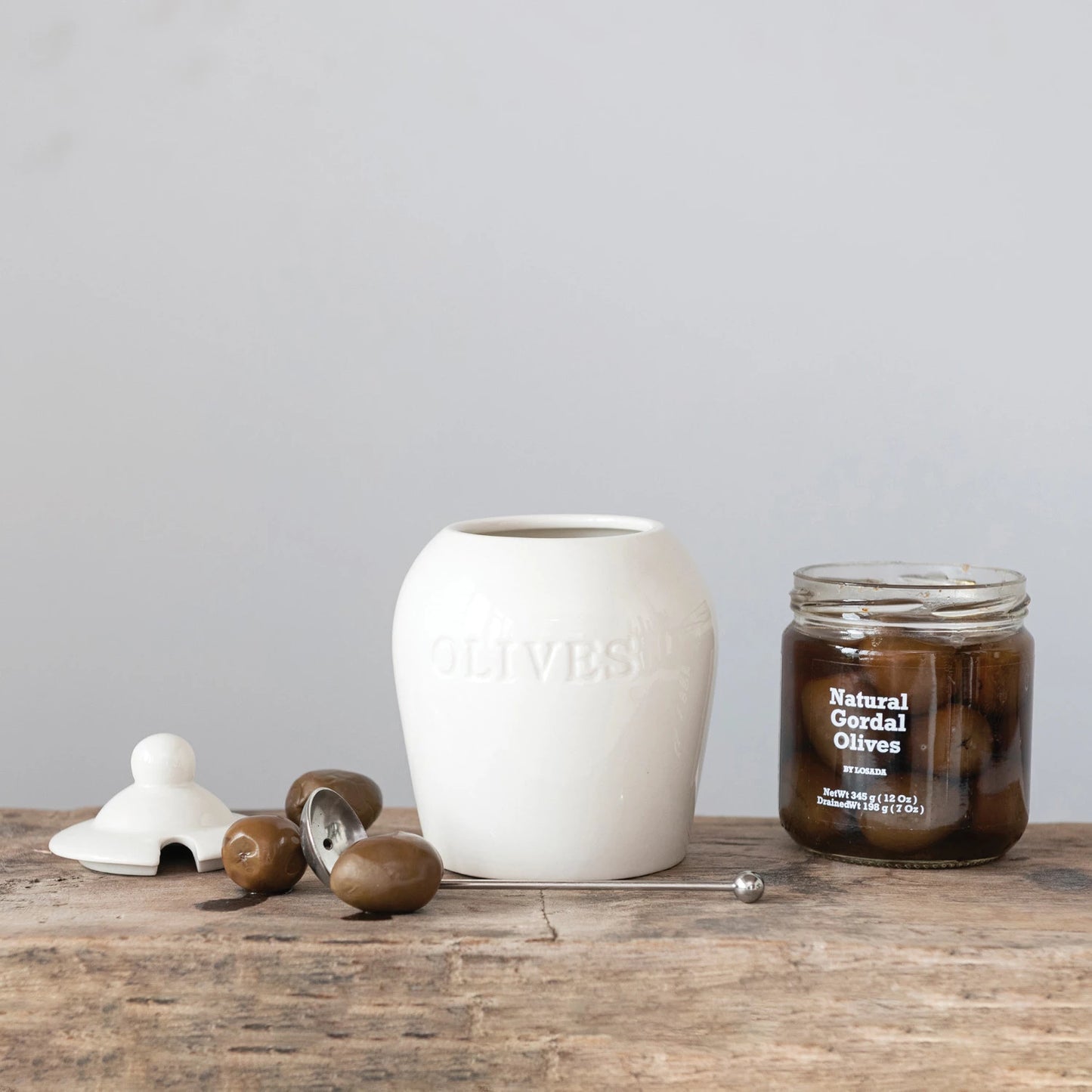Stoneware Olive Jar w/ Spoon