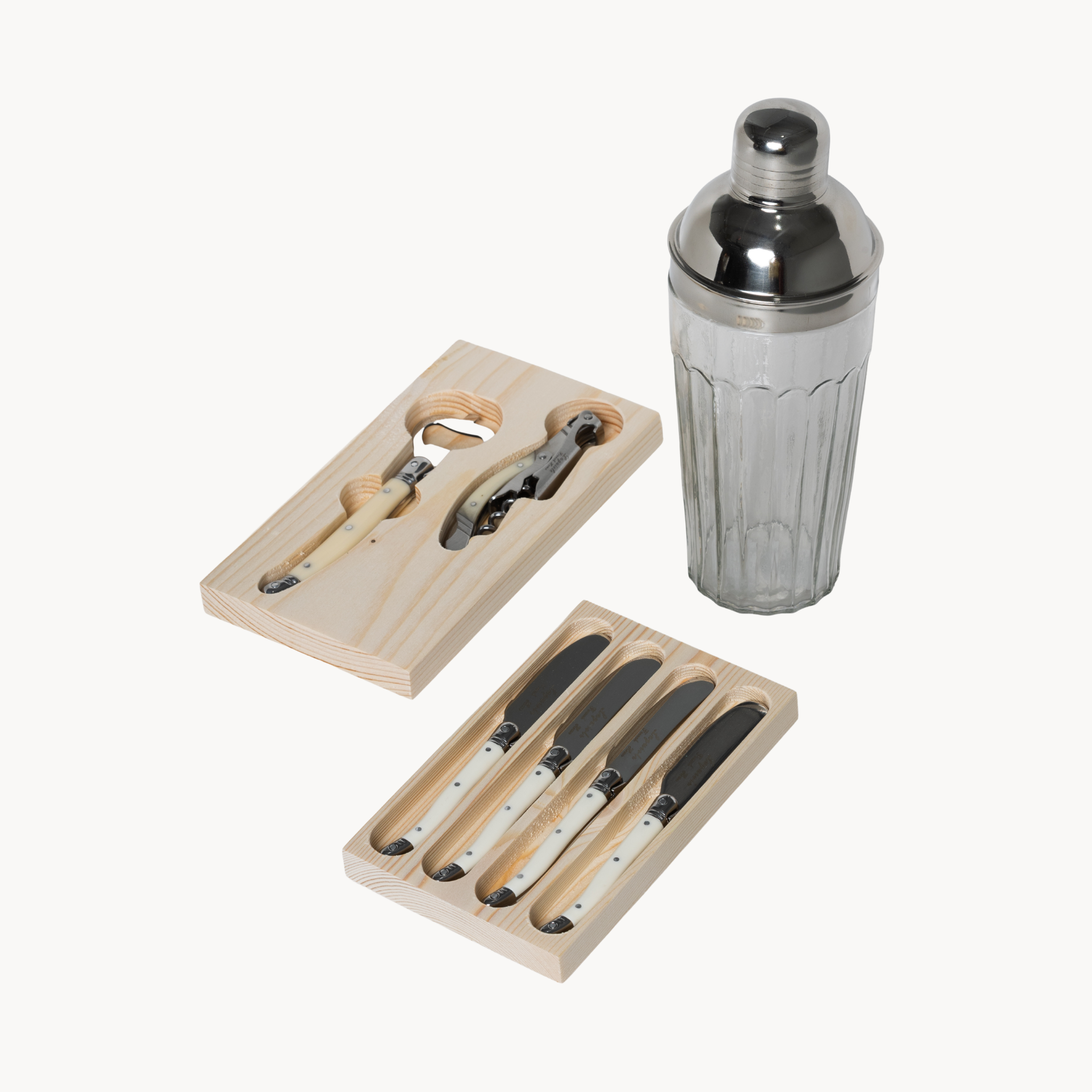 Cocktail Shaker, Laguiole Cheese Knives, Bottle Opener