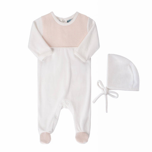 Baby Boys & Girls Chevron Velour Romper with Hat: Blush / NB