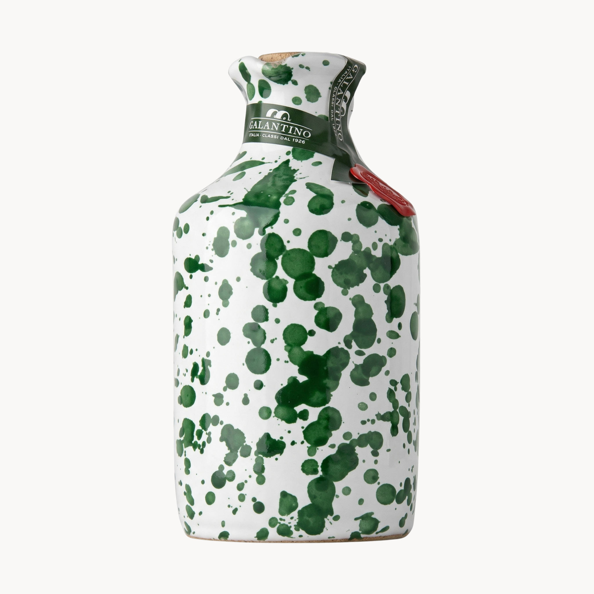 green ceramic bottle extra virgin olive oil with decorative design for kitchen counter or table use