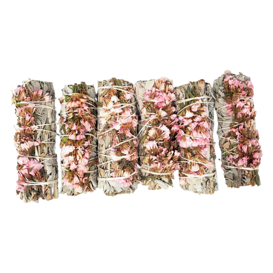 Love Intention Smudge Stick - Natural Sage - Pink Flowers